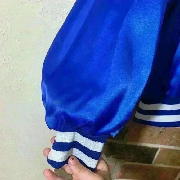 1980’s General Dynamics blue satin varsity bomber jacket - Picture 2 of 6